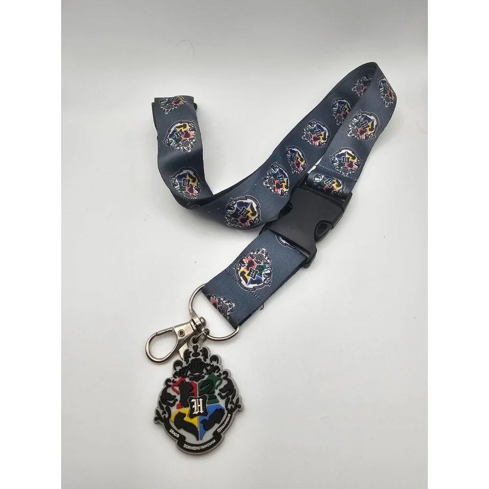 Harry Potter Hogwarts Crest Gray Lanyard Breakaway Clasp Rubber Charm